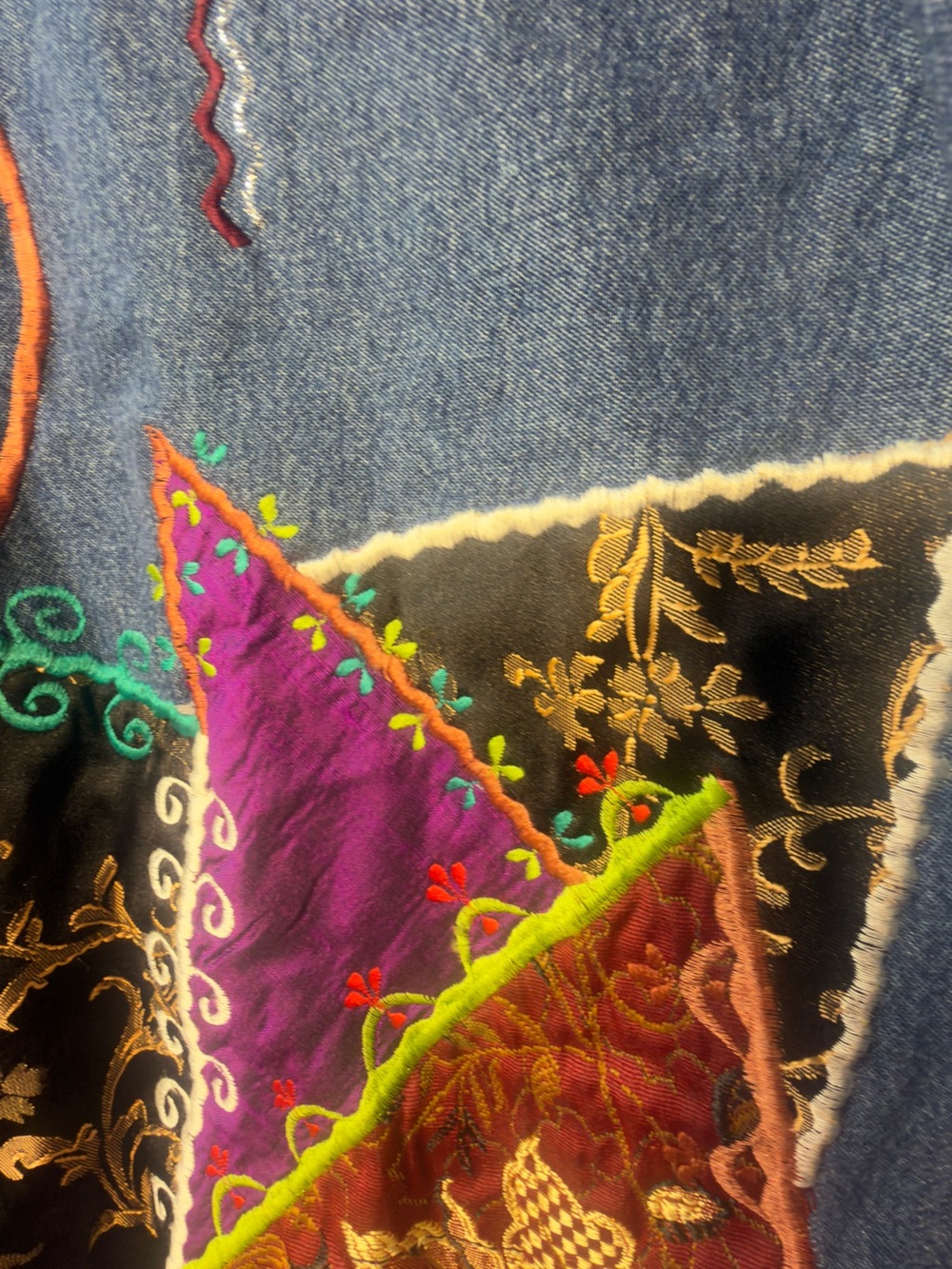 Indigo Multicolor Embroidered Denim Jacket - Picture 8 of 9